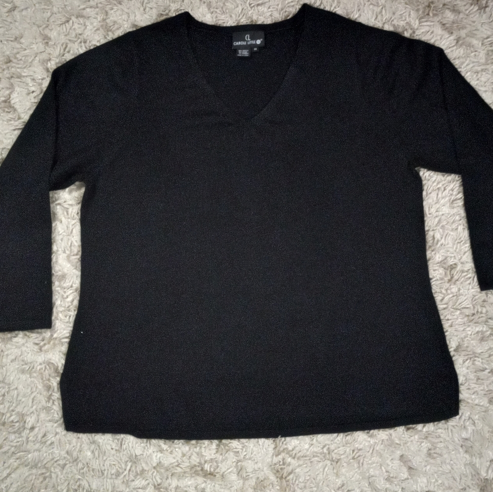 Carole Little Womens Black V-neck Blouse Sz 1X